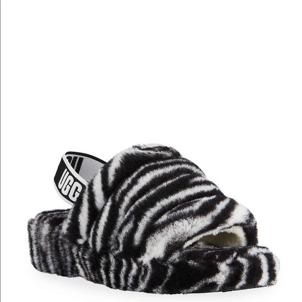UGG Fluff Yeah Zebra-Print  Platform Slippers 8